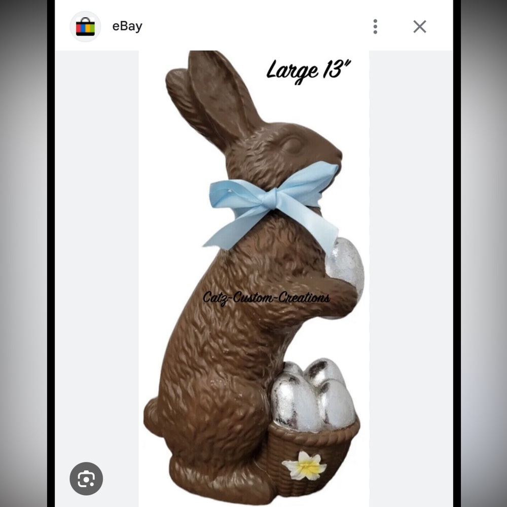 NEW - 13” Chocolate Easter Bunny w/ Silver Eggs Decor